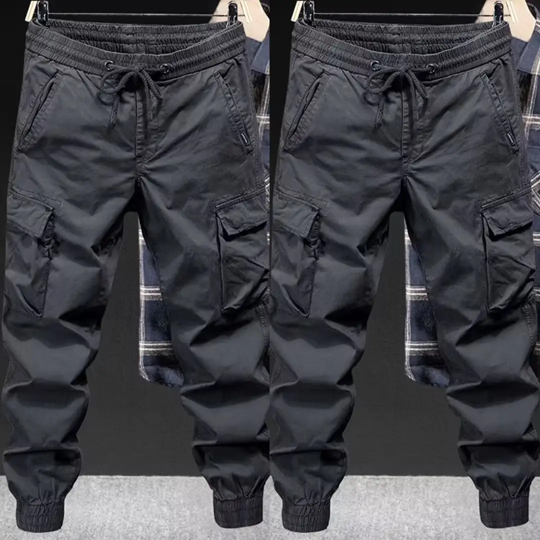 Men Black Multi-Pocket Ankle-Tied Pants Army Green - Image 10