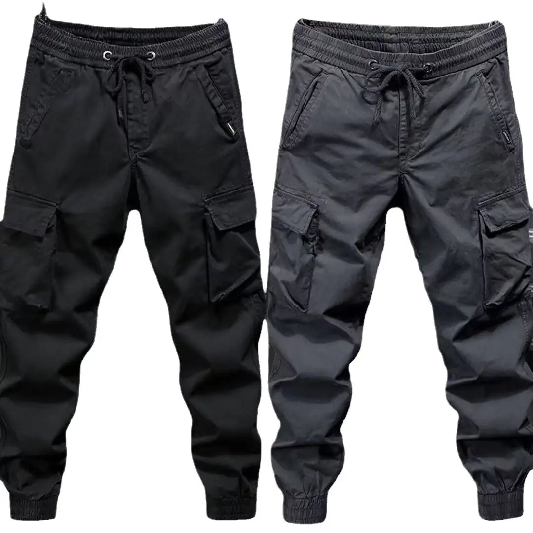Men Black Multi-Pocket Ankle-Tied Pants Army Green - Image 11