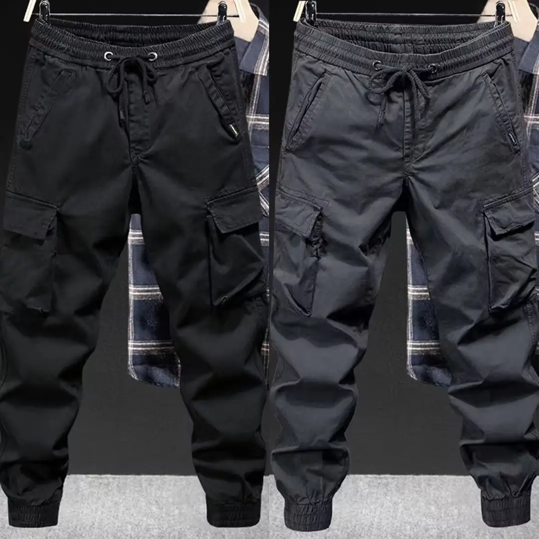 Men Black Multi-Pocket Ankle-Tied Pants Army Green — feature 3