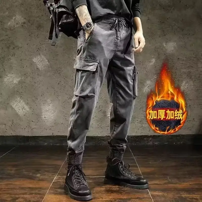 Men Black Multi-Pocket Ankle-Tied Pants Army Green - Image 3