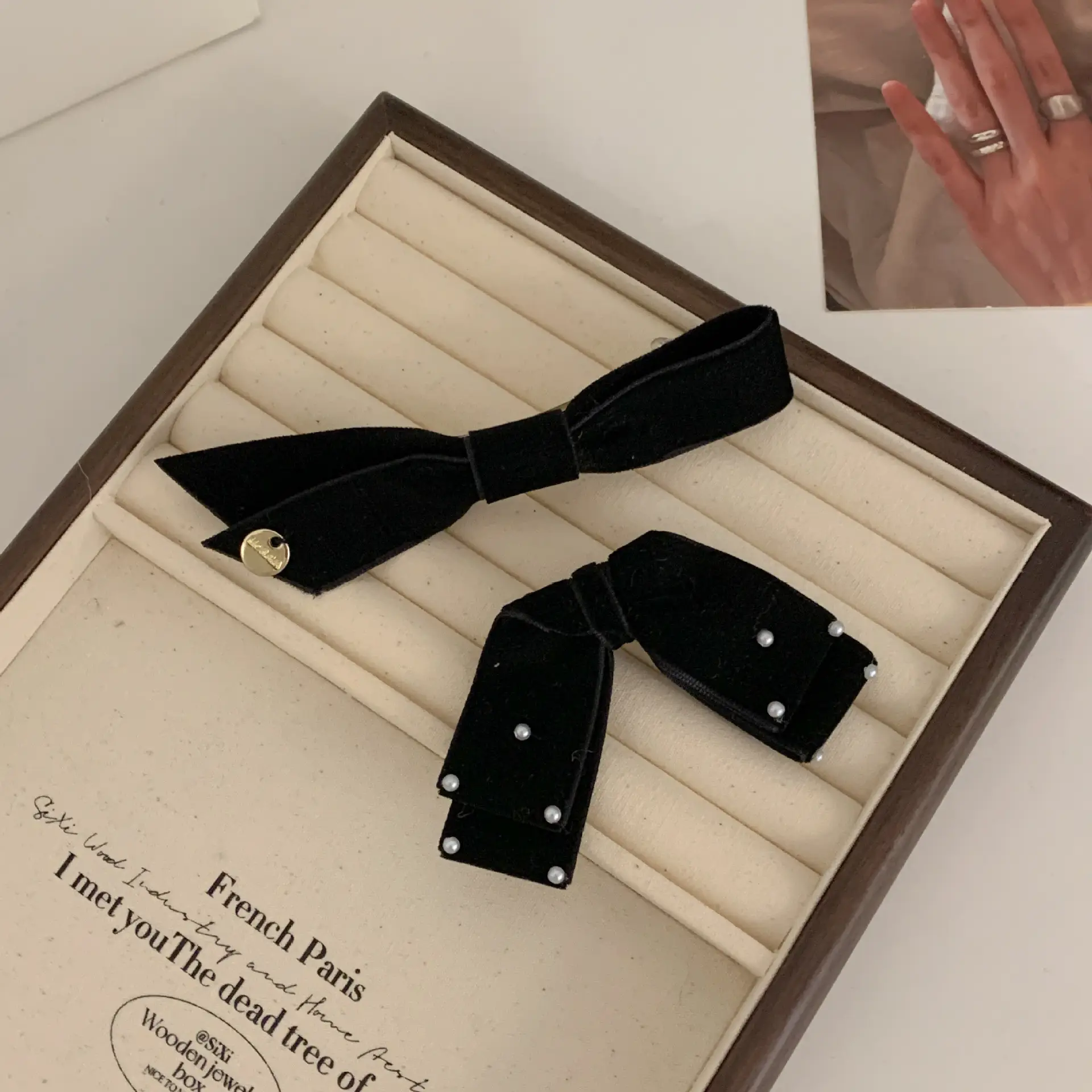 Black Velvet Bow Hairpin Clip for Bangs and Buns - Image 4