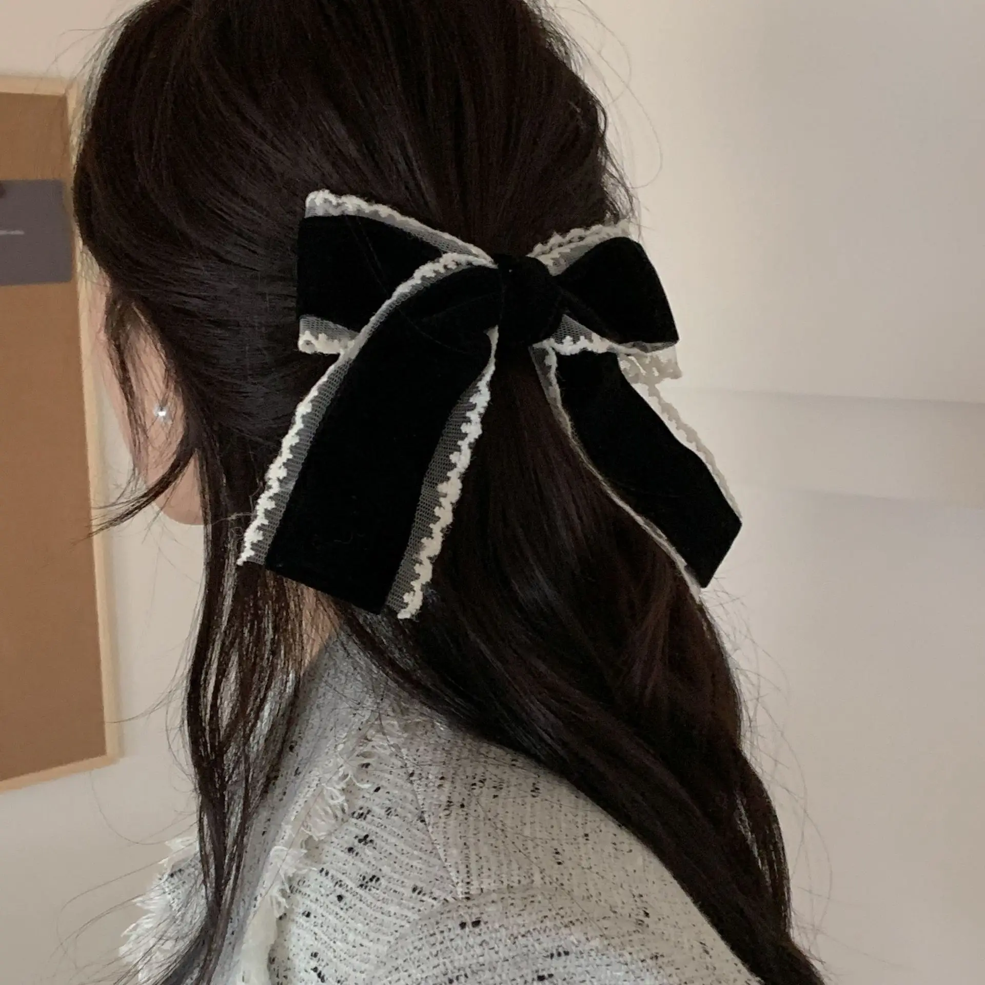 Black Velvet Bow Hairpin Clip for Bangs and Buns - Image 7