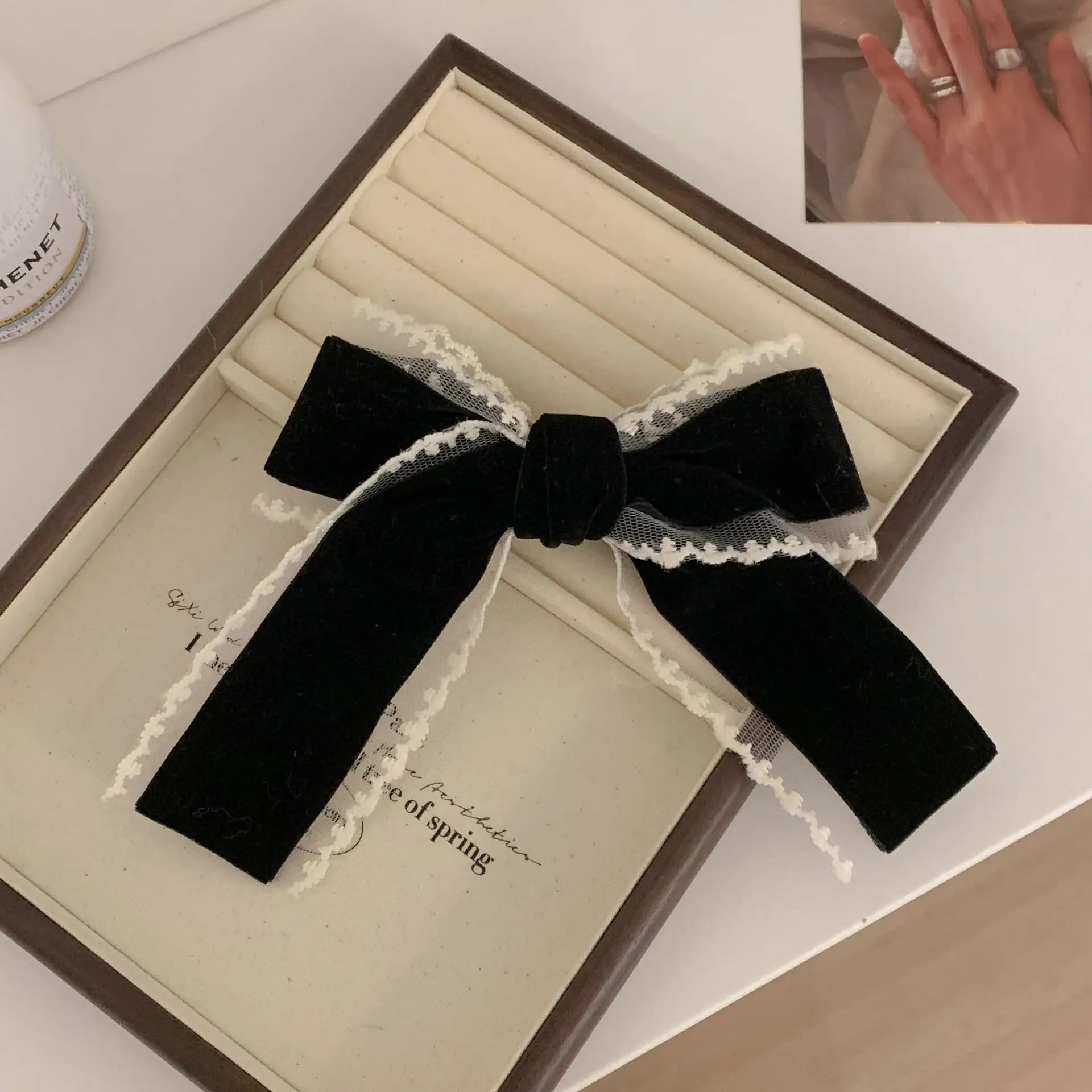 Black Velvet Bow Hairpin Clip for Bangs and Buns — feature 11