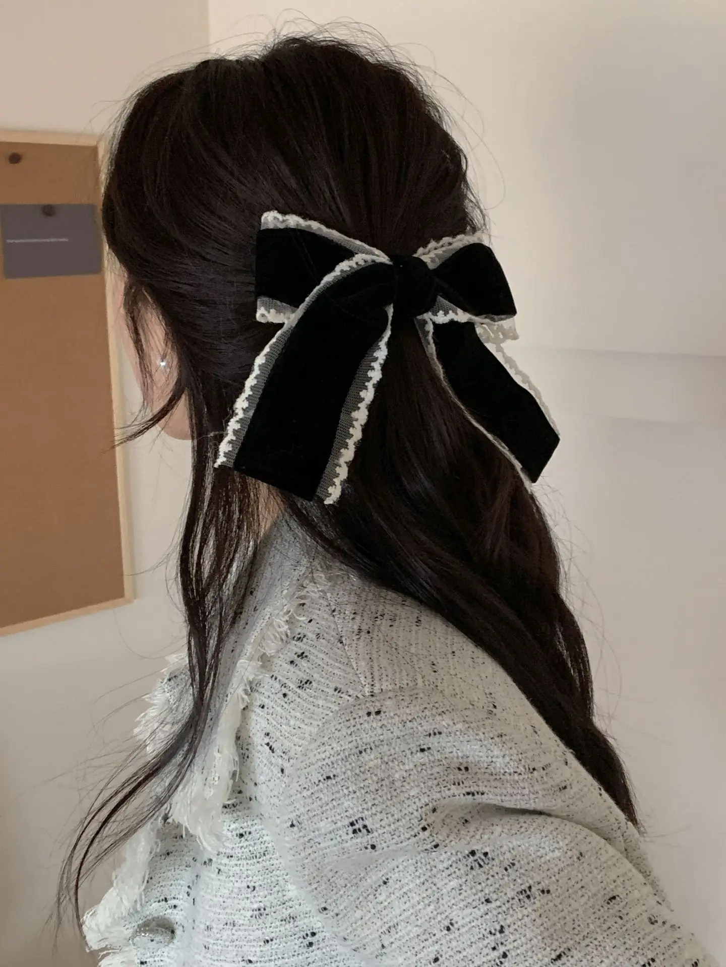 Black Velvet Bow Hairpin Clip for Bangs and Buns — feature 7
