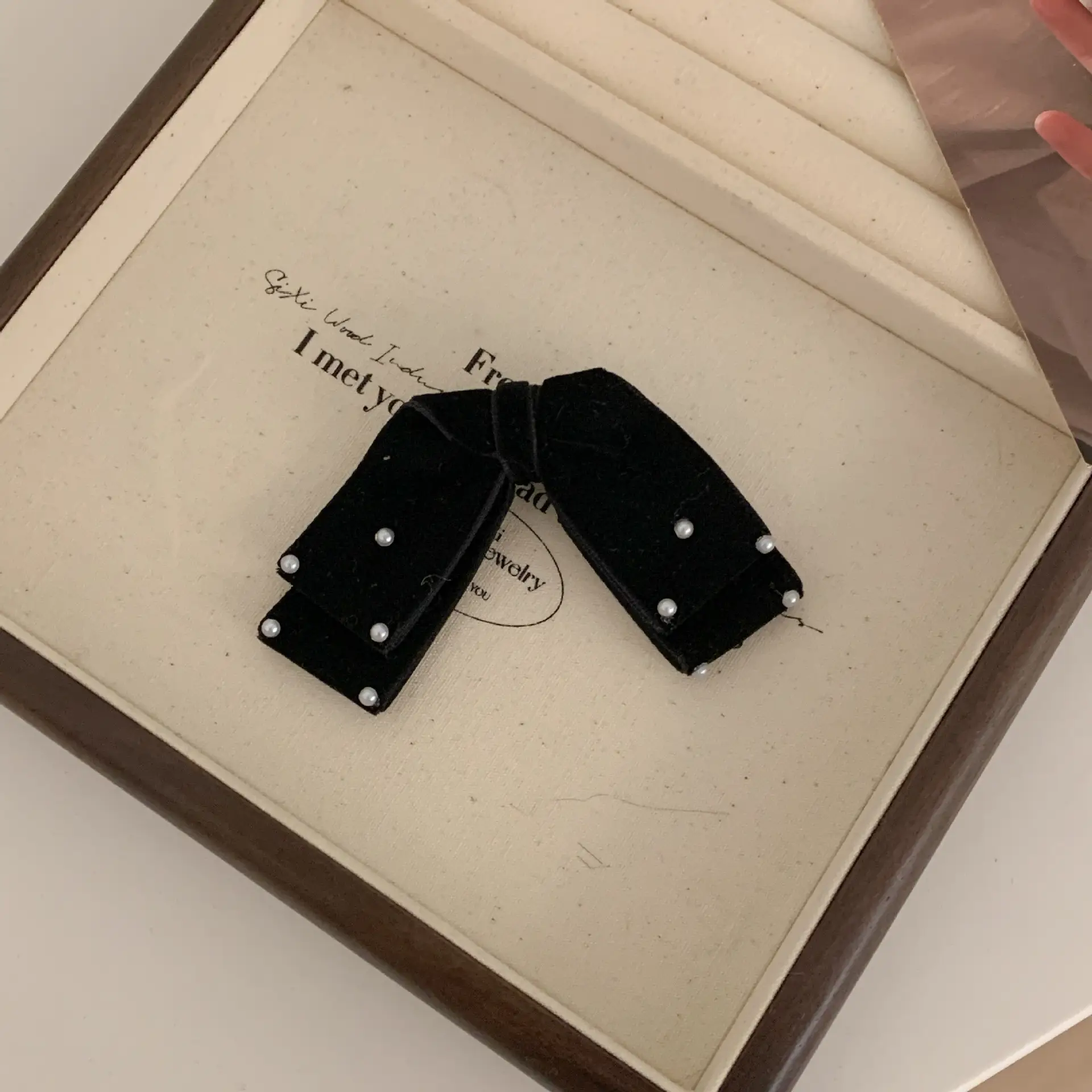 Black Velvet Bow Hairpin Clip for Bangs and Buns - Image 2