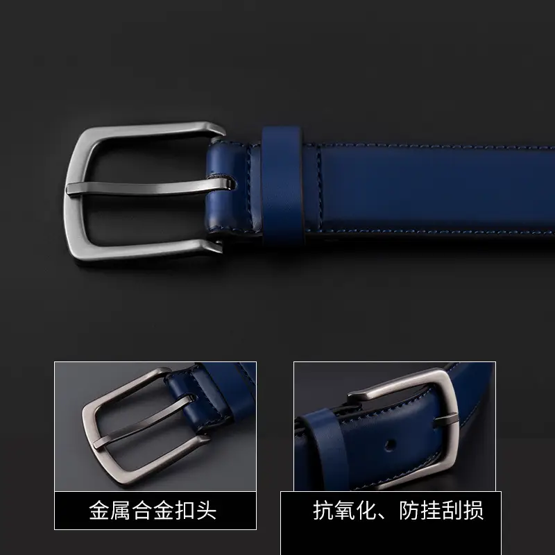 Men's Navy Blue Cross-Border Belt with Silver Buckle - Image 7