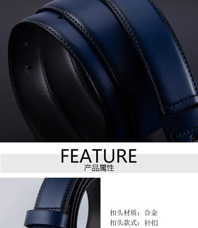 Men's Navy Blue Cross-Border Belt with Silver Buckle — feature 10