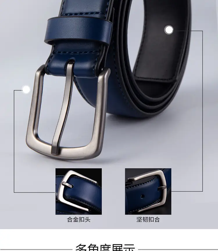 Men's Navy Blue Cross-Border Belt with Silver Buckle — feature 12