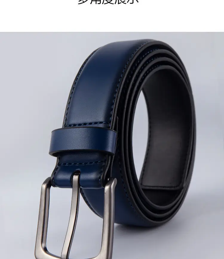Men's Navy Blue Cross-Border Belt with Silver Buckle — feature 13