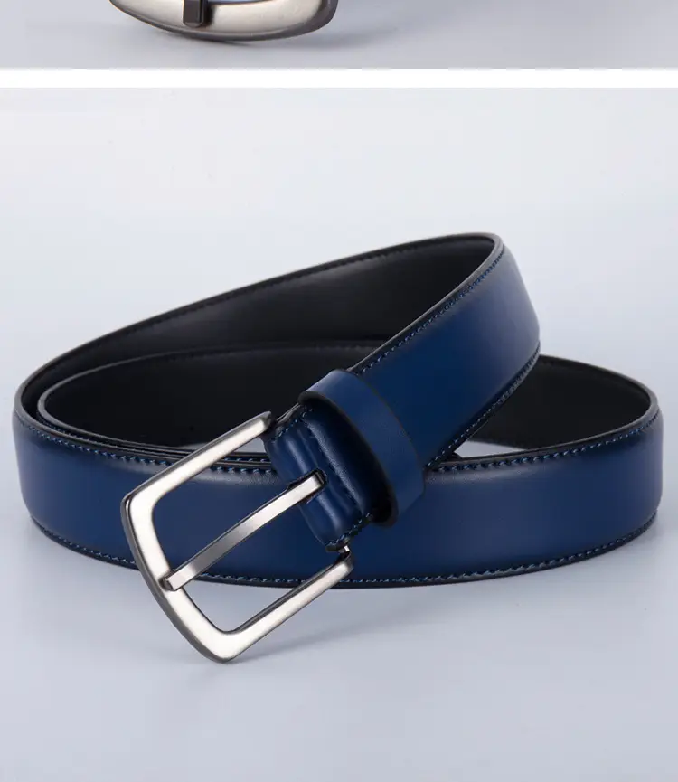 Men's Navy Blue Cross-Border Belt with Silver Buckle — feature 14