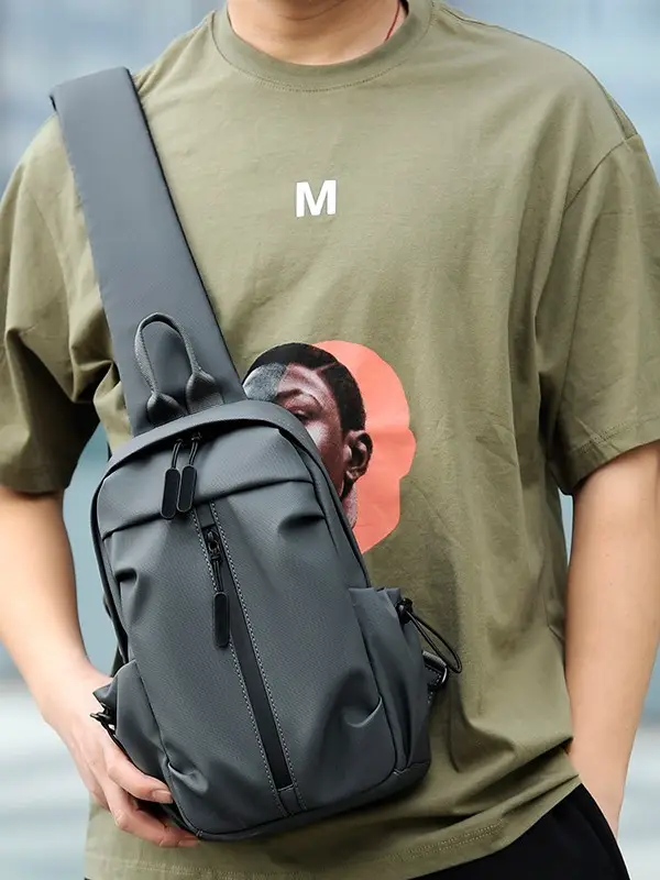 Modern Grey Multi-Functional Shoulder Bag for Men - Image 5