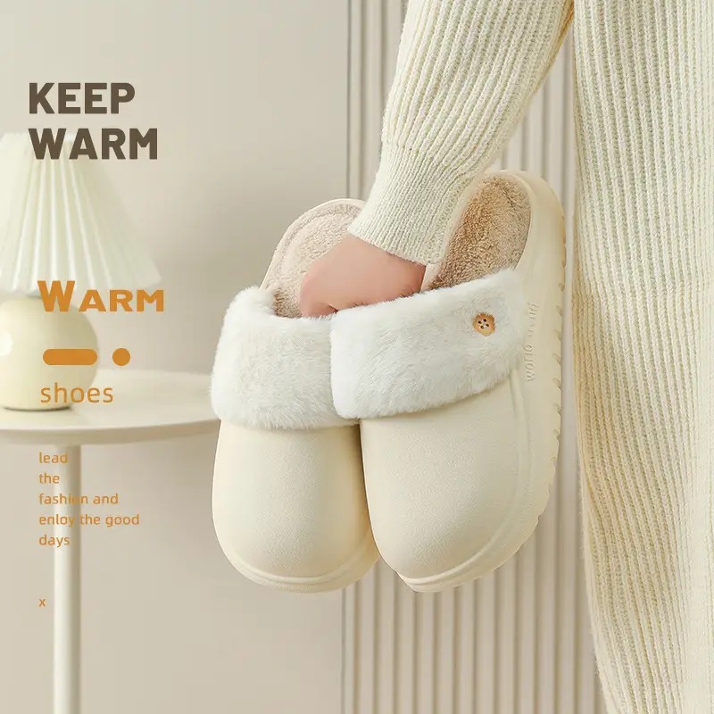 Women's Cotton Winter Slippers White Warm Indoor