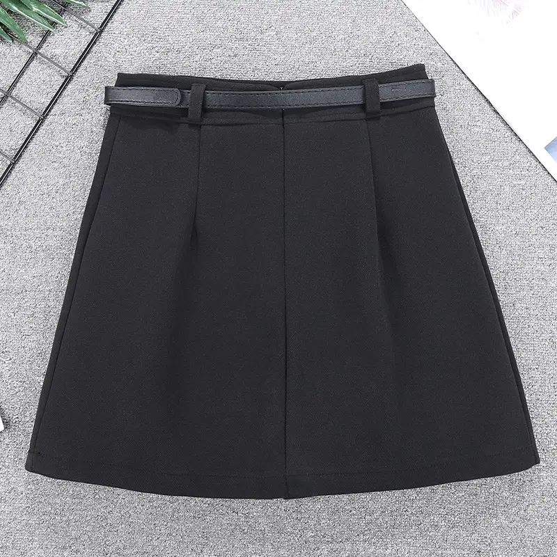 Black Wool Pleated Skirt with Belt for Women — feature 10