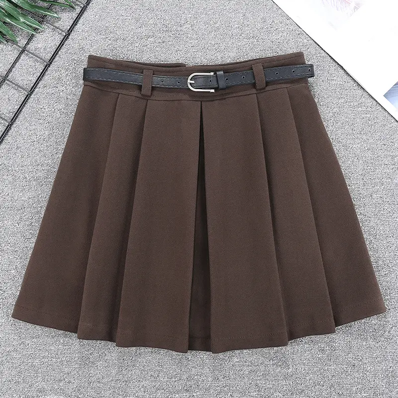 Black Wool Pleated Skirt with Belt for Women — feature 4