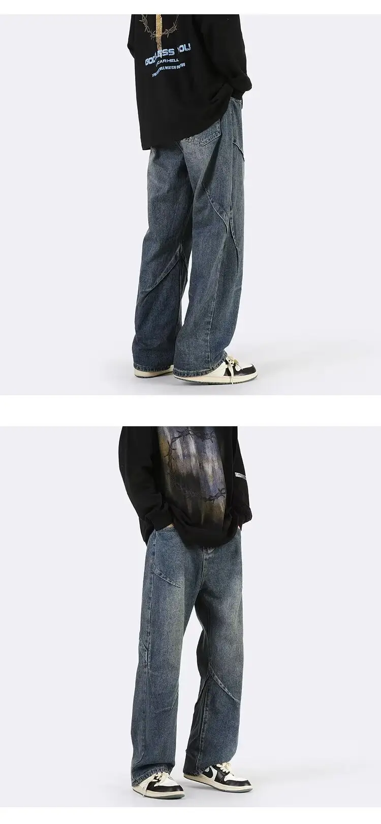 Men's Ruan Shuai Wide Leg Denim Pants Blue — feature 10