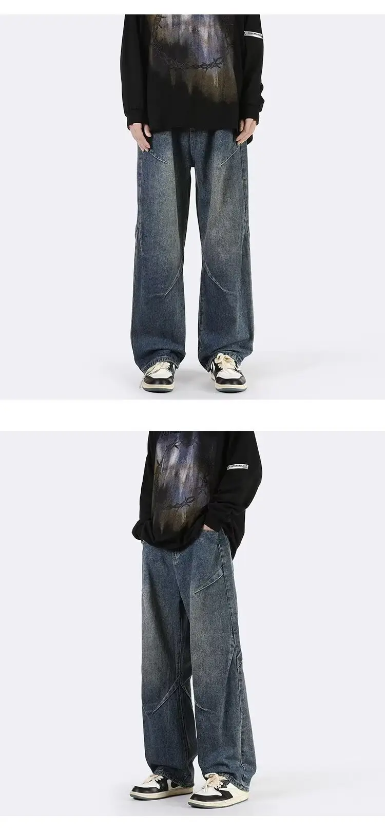 Men's Ruan Shuai Wide Leg Denim Pants Blue — feature 7