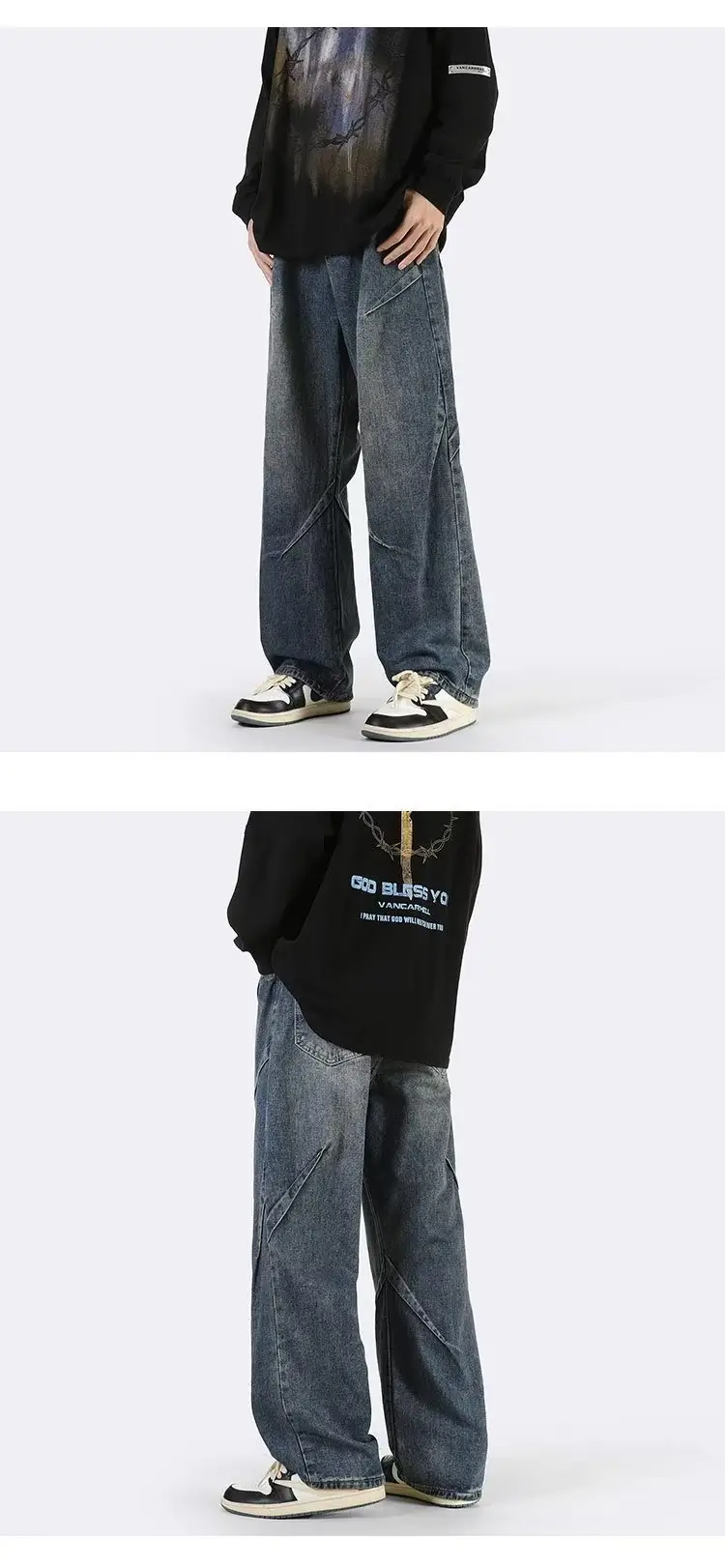 Men's Ruan Shuai Wide Leg Denim Pants Blue — feature 8