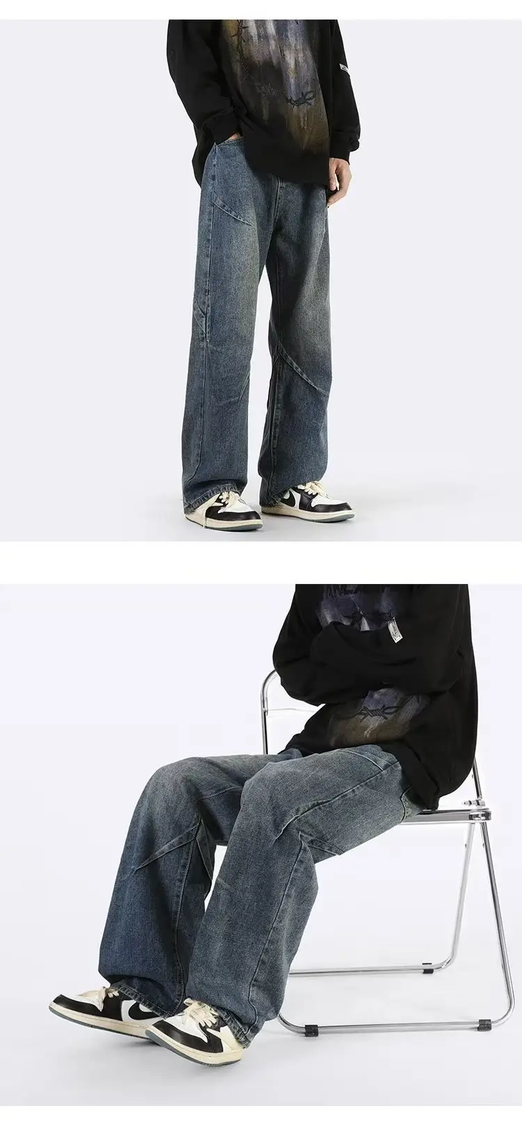 Men's Ruan Shuai Wide Leg Denim Pants Blue — feature 9