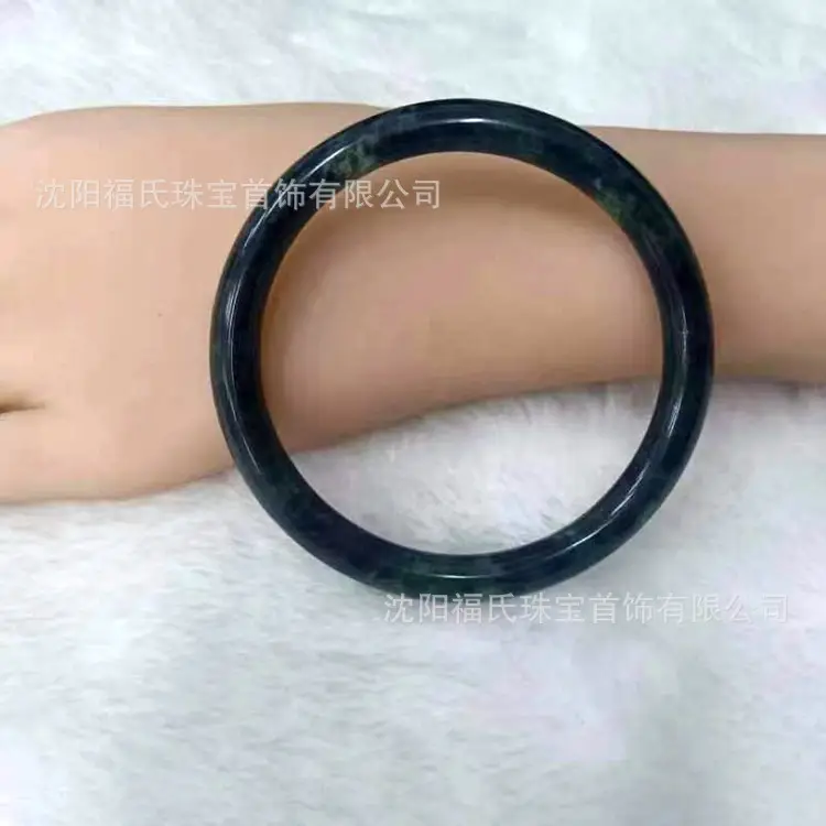 Natural Xiuyu Jade Bracelet 501 Ink Jade Round Bar - Image 2