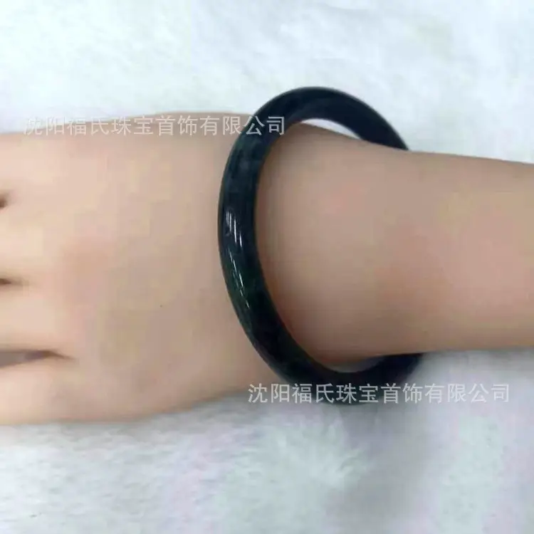 Natural Xiuyu Jade Bracelet 501 Ink Jade Round Bar - Image 3
