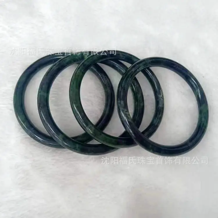Natural Xiuyu Jade Bracelet 501 Ink Jade Round Bar — feature 7