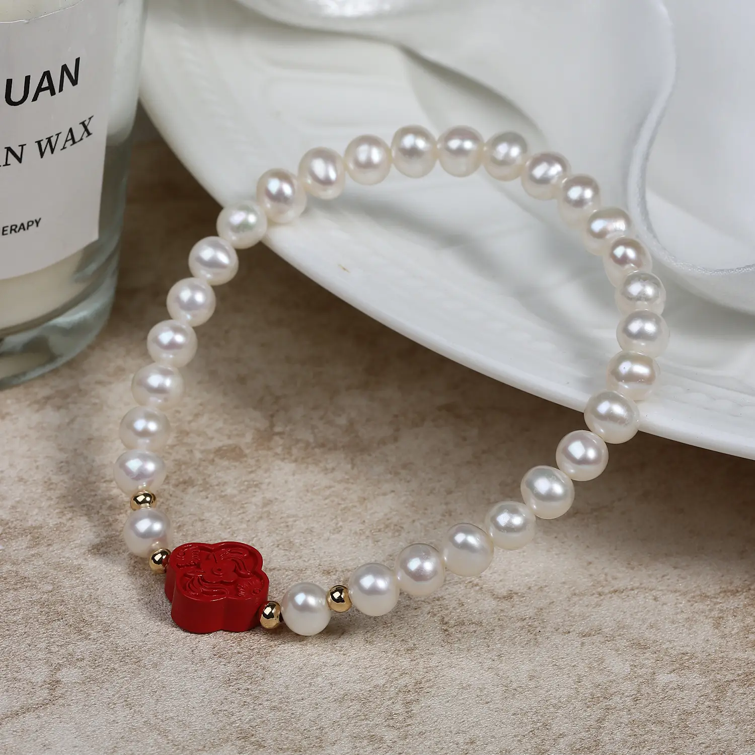 New Red Cinnabar Pearl Bracelet Chinese Style Wholesale - Image 4