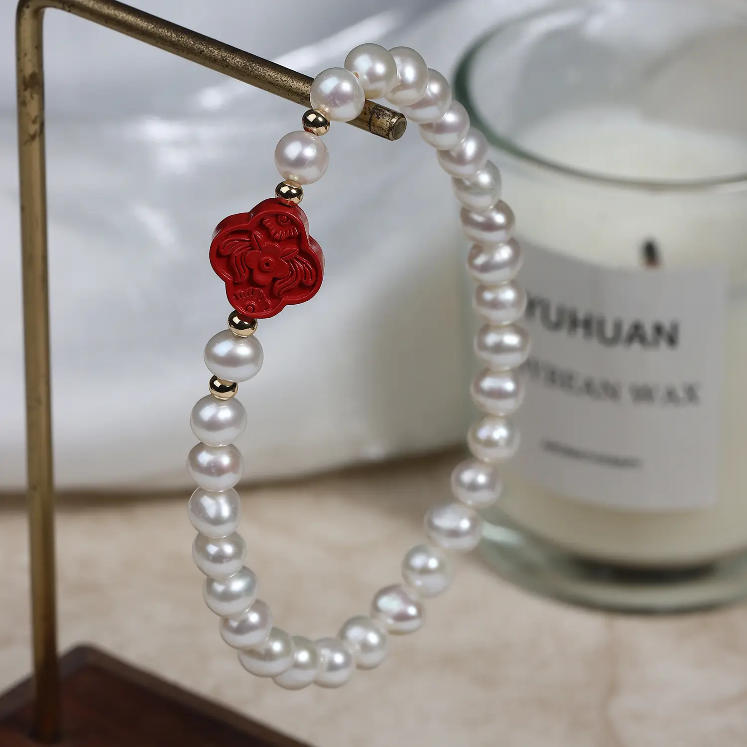 New Red Cinnabar Pearl Bracelet Chinese Style Wholesale - Image 5
