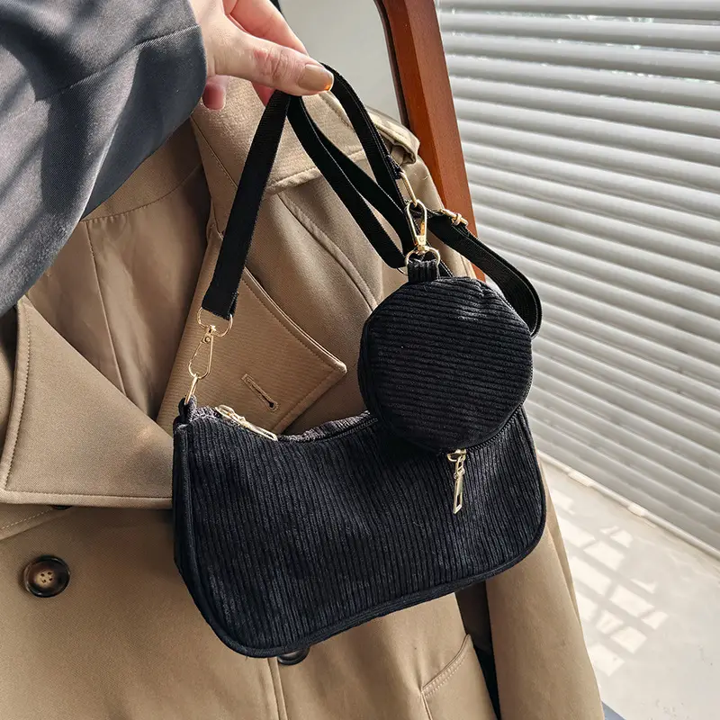 Women's Grey Corduroy Shoulder Bag 2023 New Arrival - Image 10