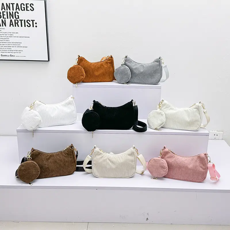 Women's Grey Corduroy Shoulder Bag 2023 New Arrival - Image 12