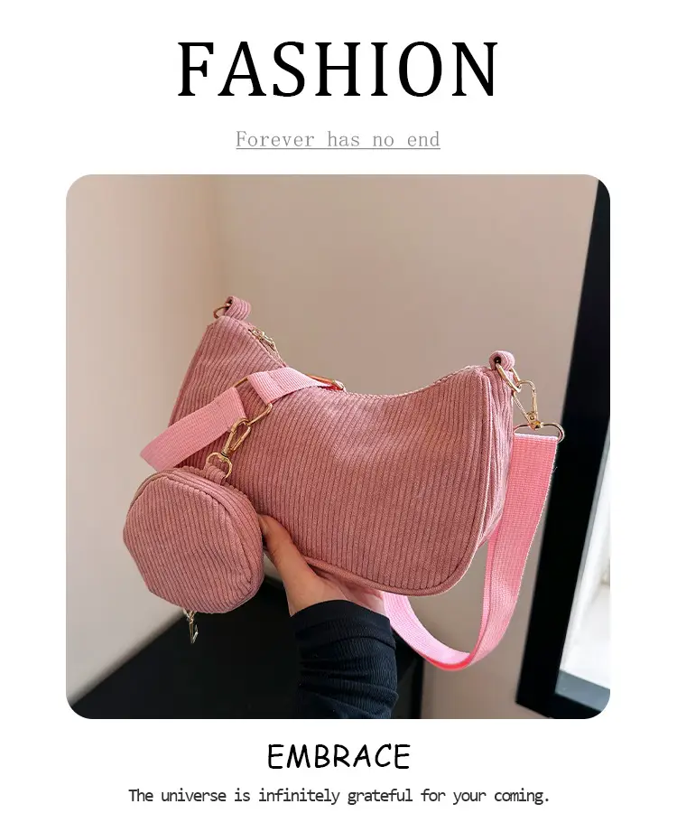 Women's Grey Corduroy Shoulder Bag 2023 New Arrival — feature 1
