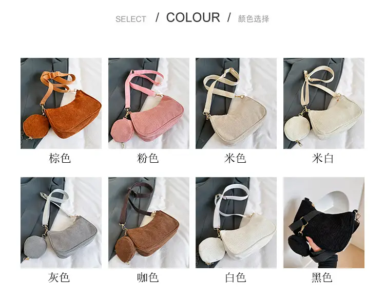 Women's Grey Corduroy Shoulder Bag 2023 New Arrival — feature 2