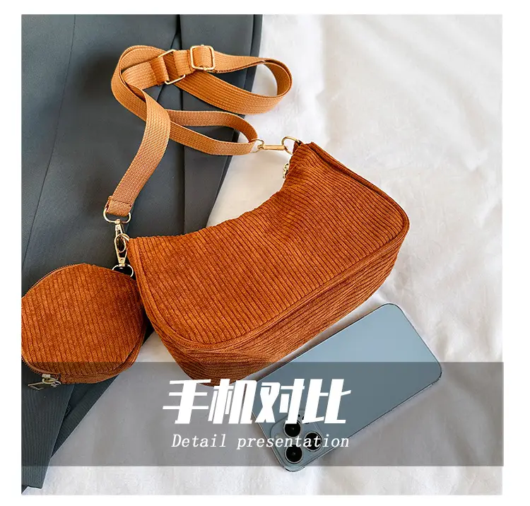 Women's Grey Corduroy Shoulder Bag 2023 New Arrival — feature 4