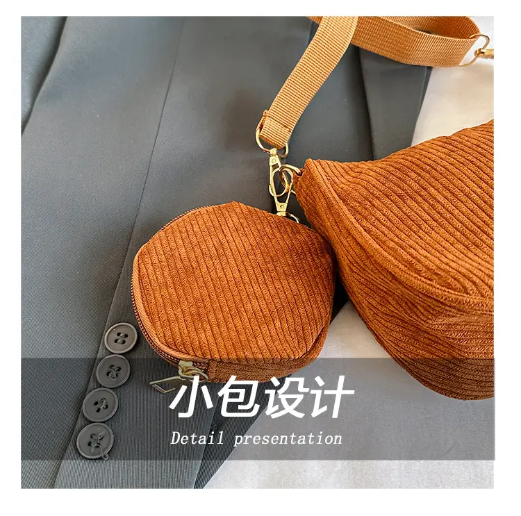 Women's Grey Corduroy Shoulder Bag 2023 New Arrival — feature 6