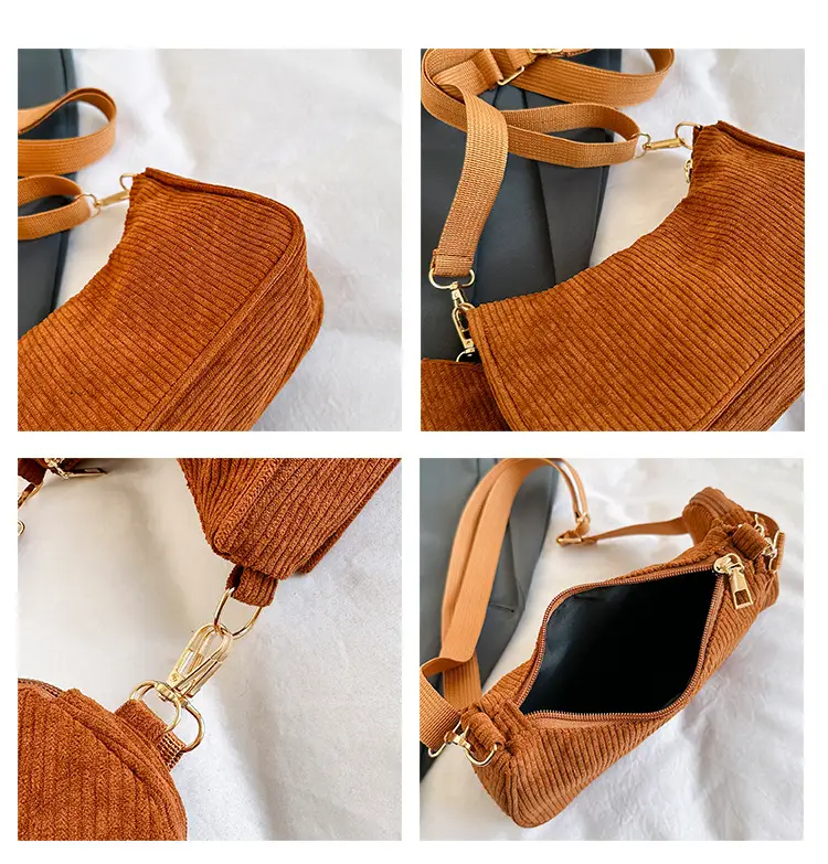 Women's Grey Corduroy Shoulder Bag 2023 New Arrival — feature 8