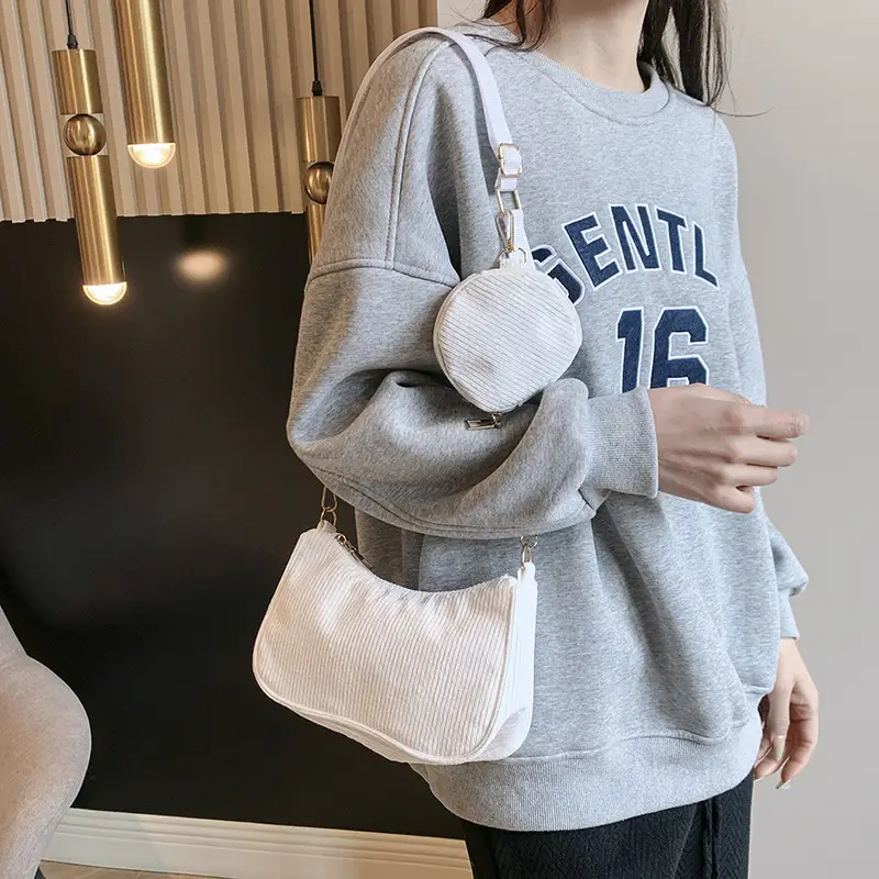 Women's Grey Corduroy Shoulder Bag 2023 New Arrival - Image 2