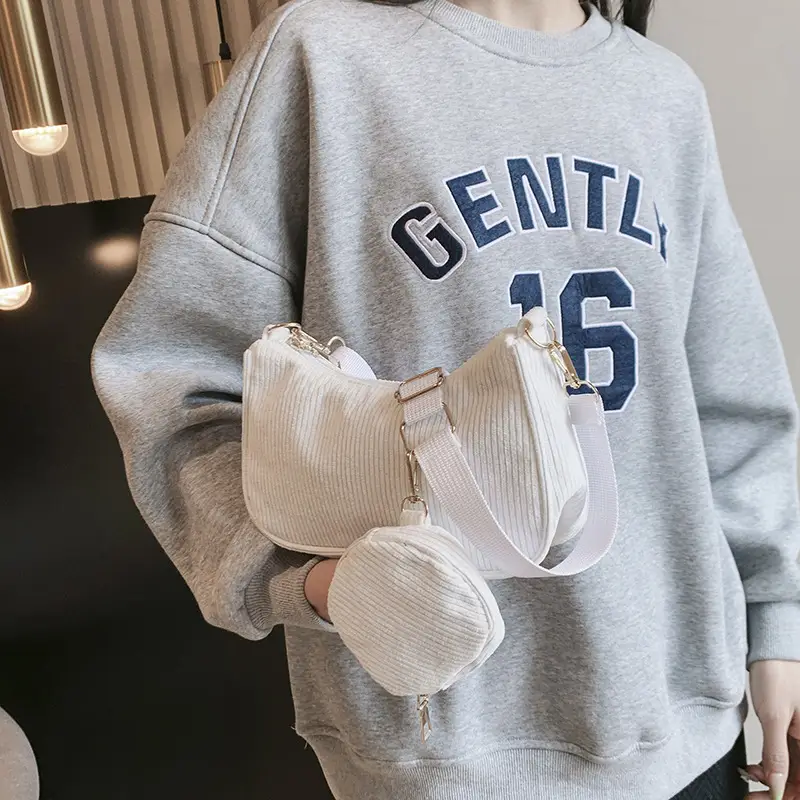 Women's Grey Corduroy Shoulder Bag 2023 New Arrival - Image 3
