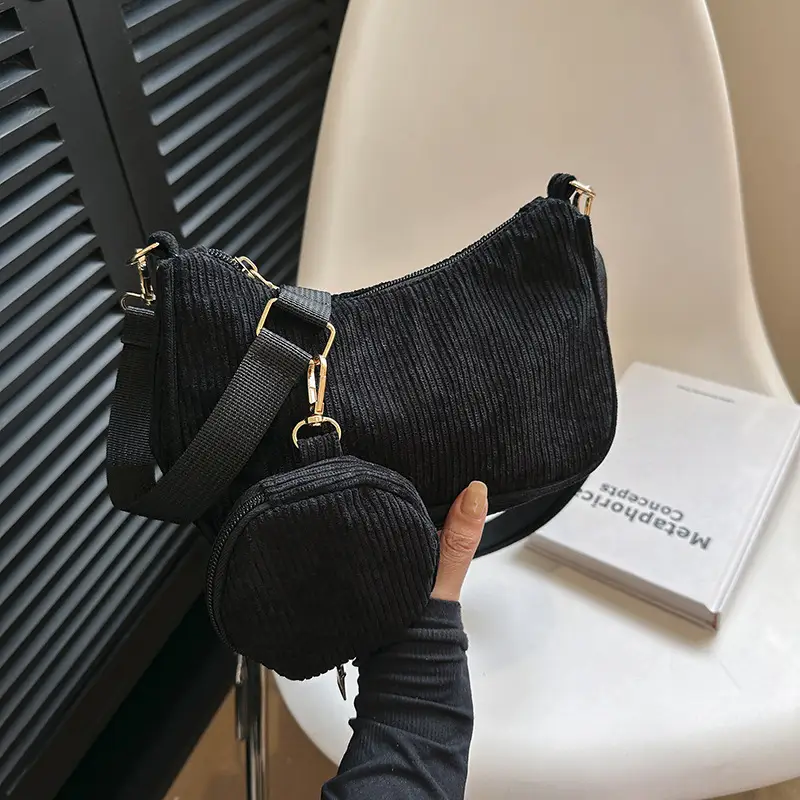 Women's Grey Corduroy Shoulder Bag 2023 New Arrival - Image 5
