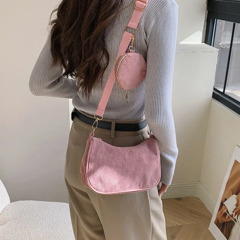 Women's Grey Corduroy Shoulder Bag 2023 New Arrival - Image 6