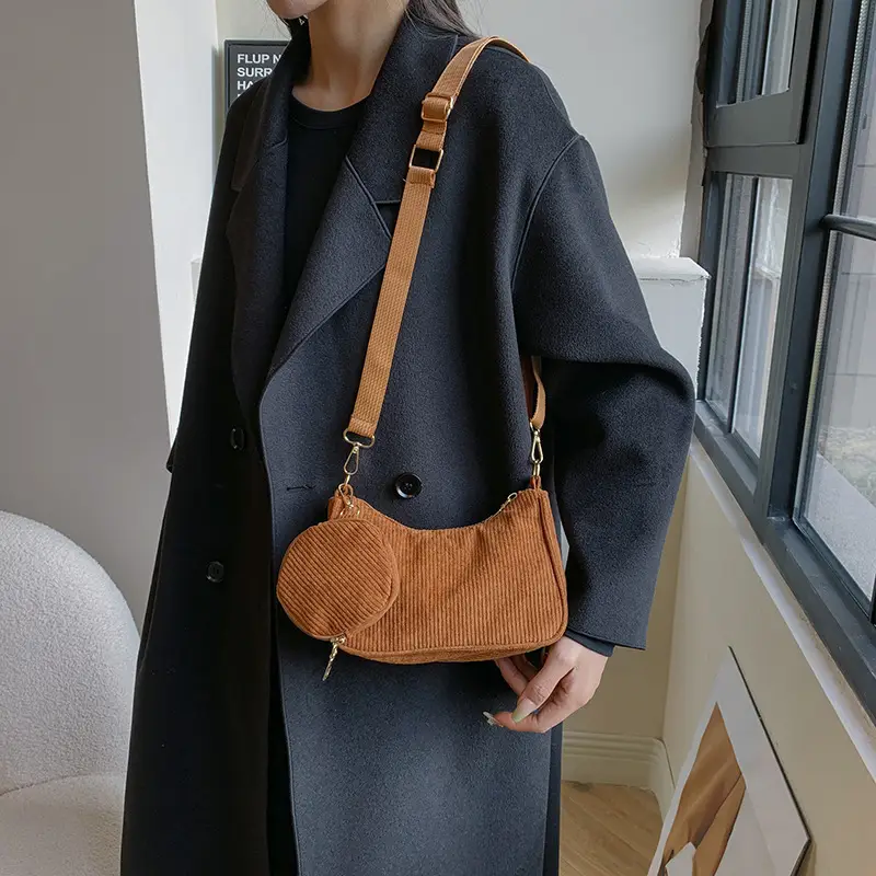 Women's Grey Corduroy Shoulder Bag 2023 New Arrival - Image 7