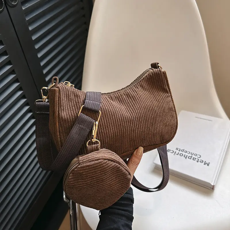 Women's Grey Corduroy Shoulder Bag 2023 New Arrival - Image 8