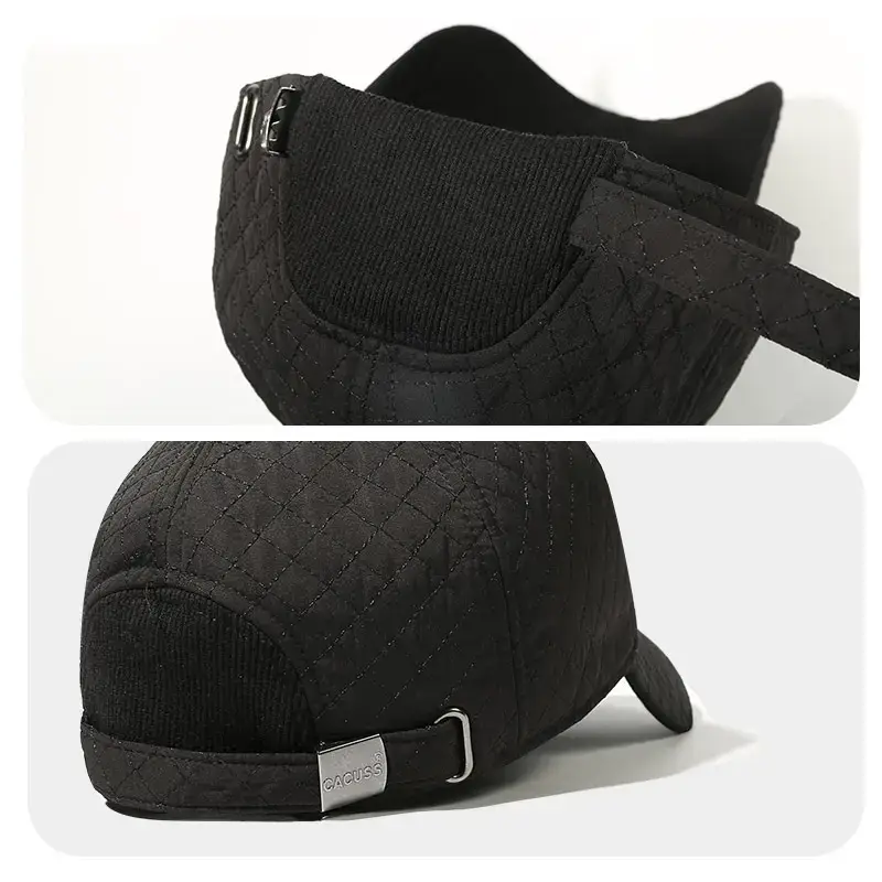 Men's Black Quilted High-Top Baseball Cap with Deep Neck Cut - Image 4