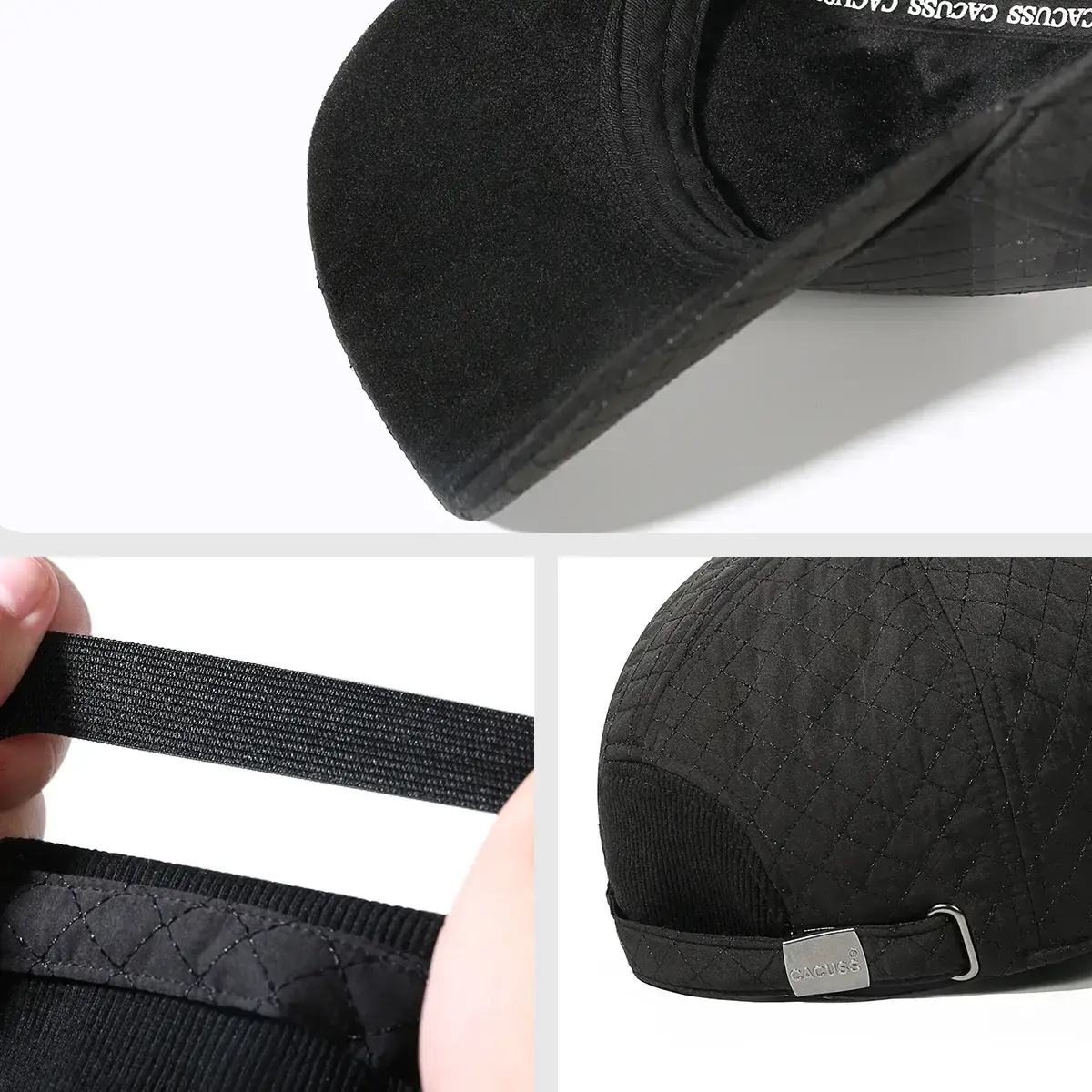 Men's Black Quilted High-Top Baseball Cap with Deep Neck Cut - Image 6