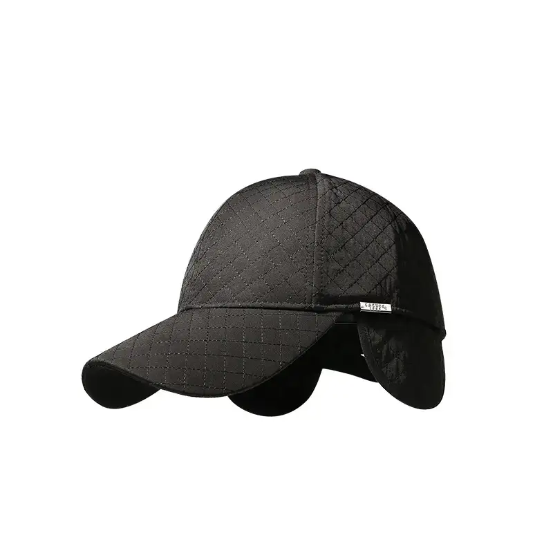 Men's Black Quilted High-Top Baseball Cap with Deep Neck Cut - Image 7
