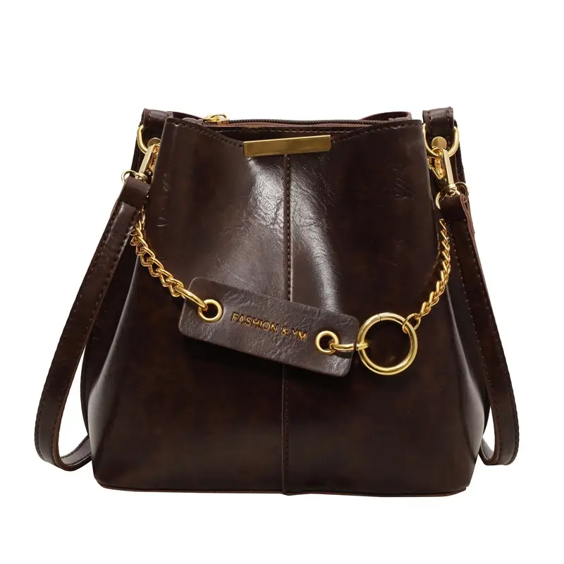 Women's Brown Crossbody Bag with Gold Chain & Leather Strap - Image 9