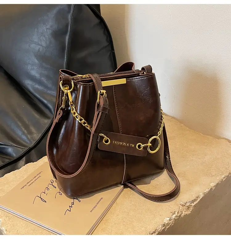 Women's Brown Crossbody Bag with Gold Chain & Leather Strap — feature 34