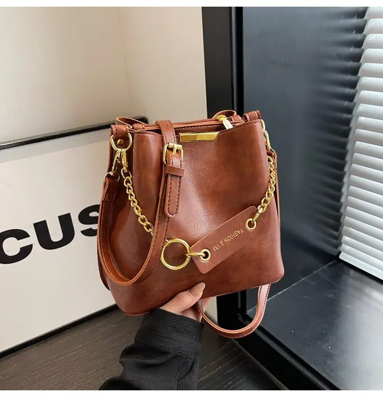 Women's Brown Crossbody Bag with Gold Chain & Leather Strap — feature 36