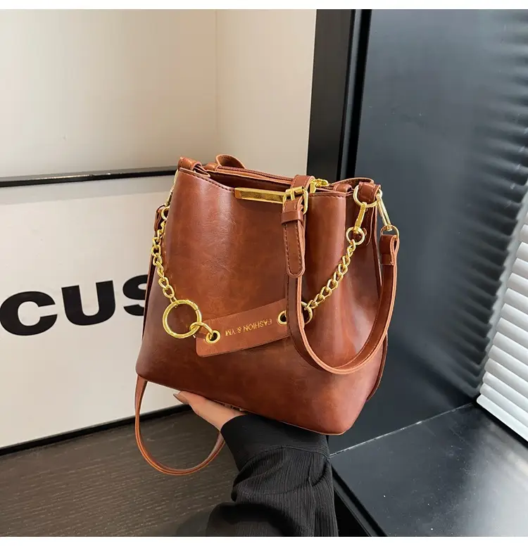 Women's Brown Crossbody Bag with Gold Chain & Leather Strap — feature 37