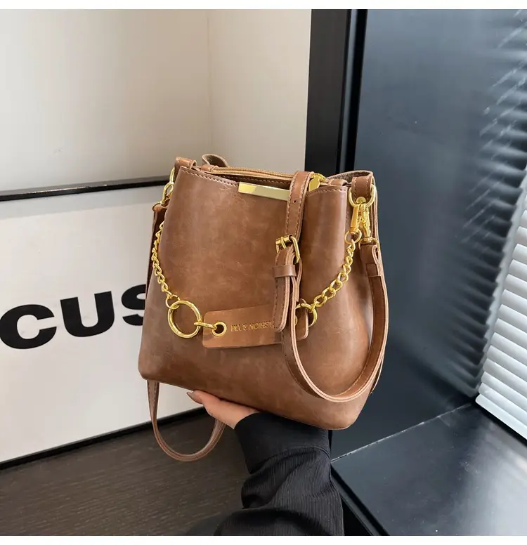 Women's Brown Crossbody Bag with Gold Chain & Leather Strap — feature 39