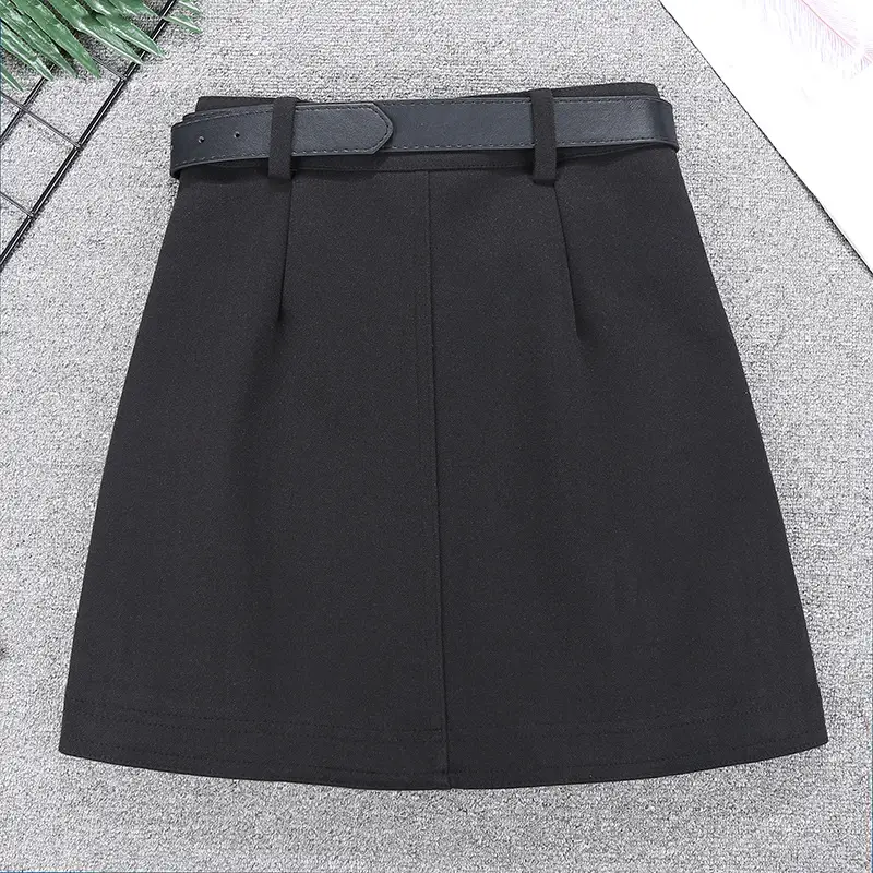Brown High Waist Slimming Skirt with Belt - Image 4