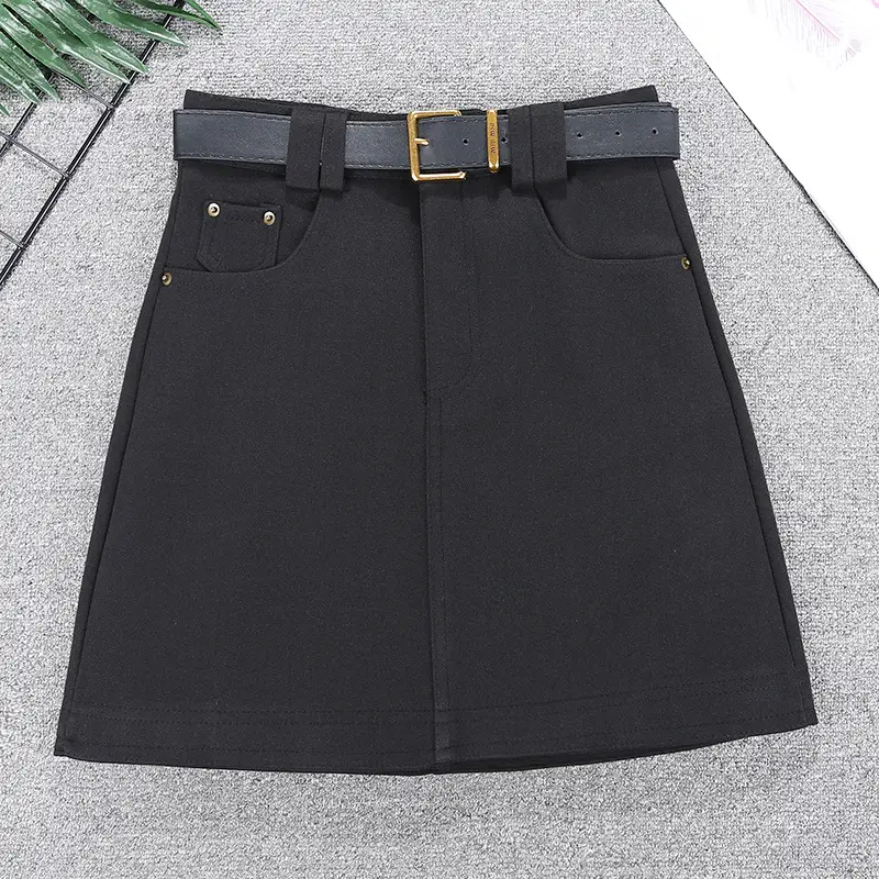 Brown High Waist Slimming Skirt with Belt — feature 9